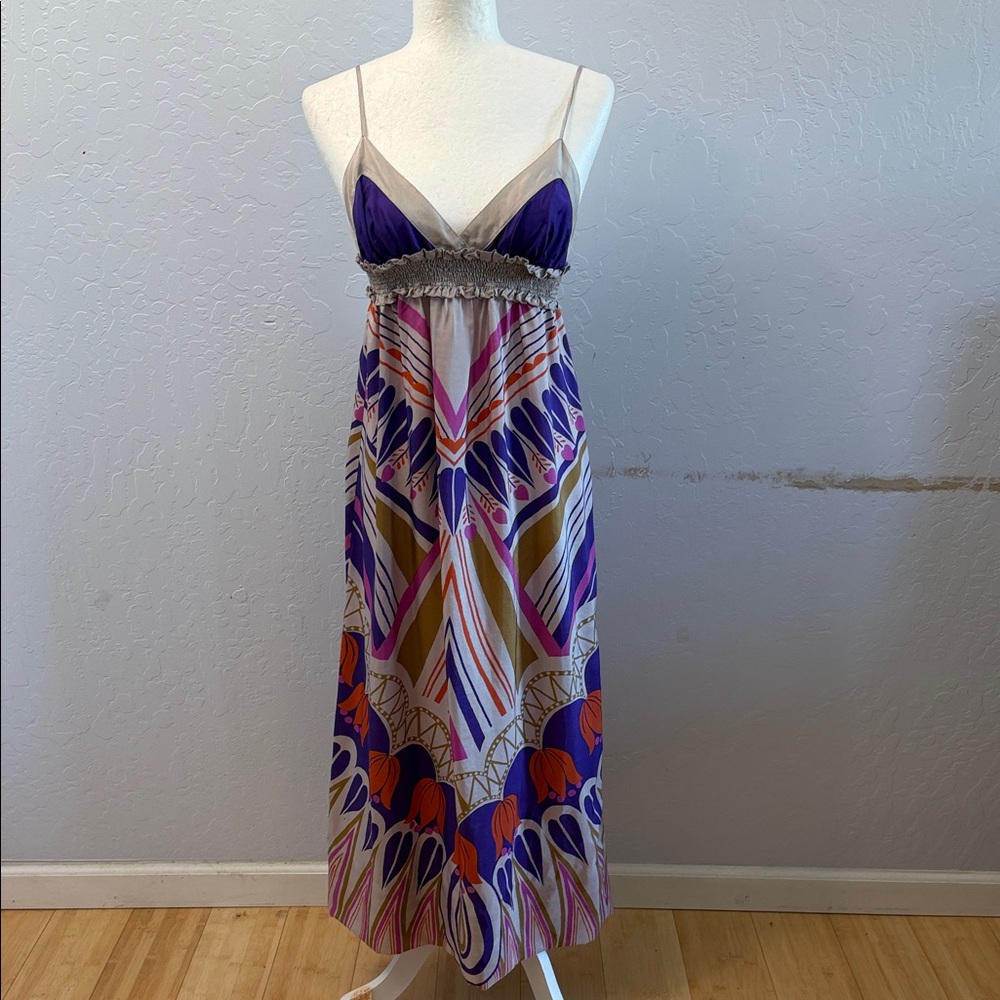 Anthropologie Purple and Orange Maxi Dress